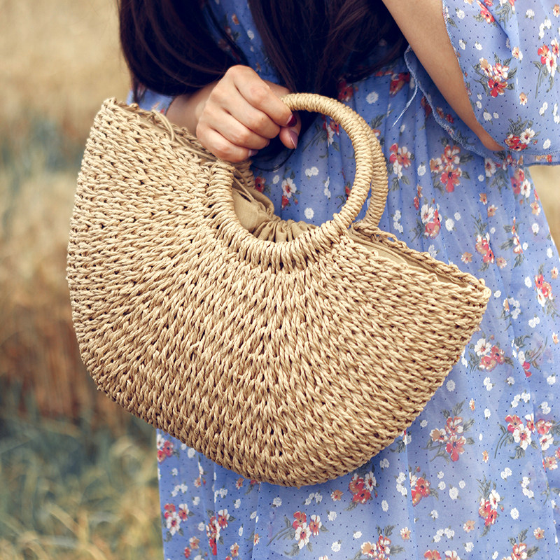 2018ins新款韩国草编包田园风草包手工编织斜挎度假沙滩包包百搭