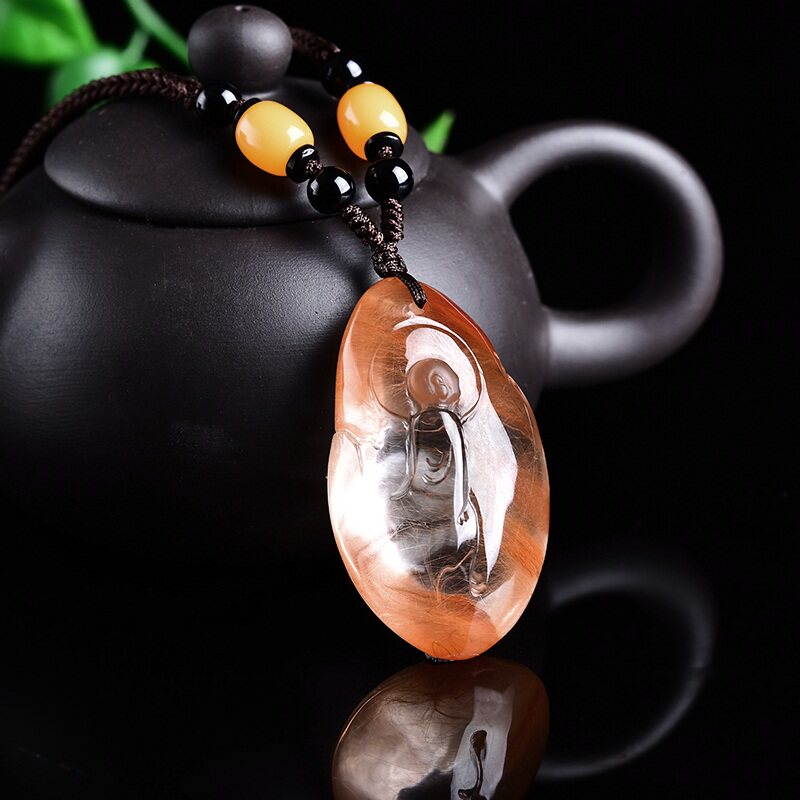 天然水晶红发吊坠悟道一心心向男女女士项坠挂件项坠