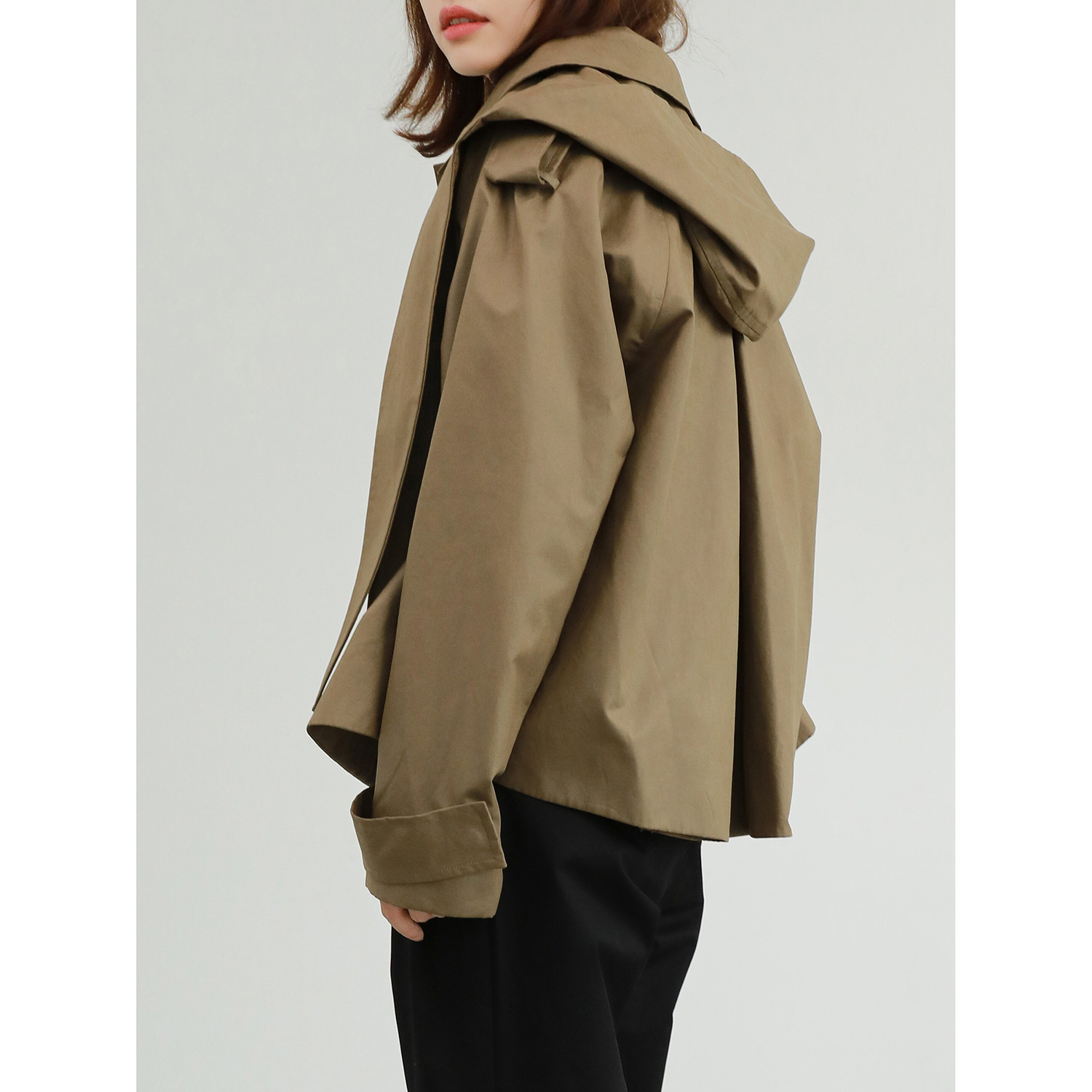 vfx自制cos深棕色短款可拆卸连帽工装风衣外套风衣