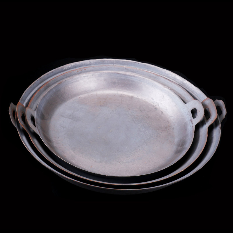 双耳老式煎锅铸铁平底锅涂层生铁铁锅摆摊包子煎锅