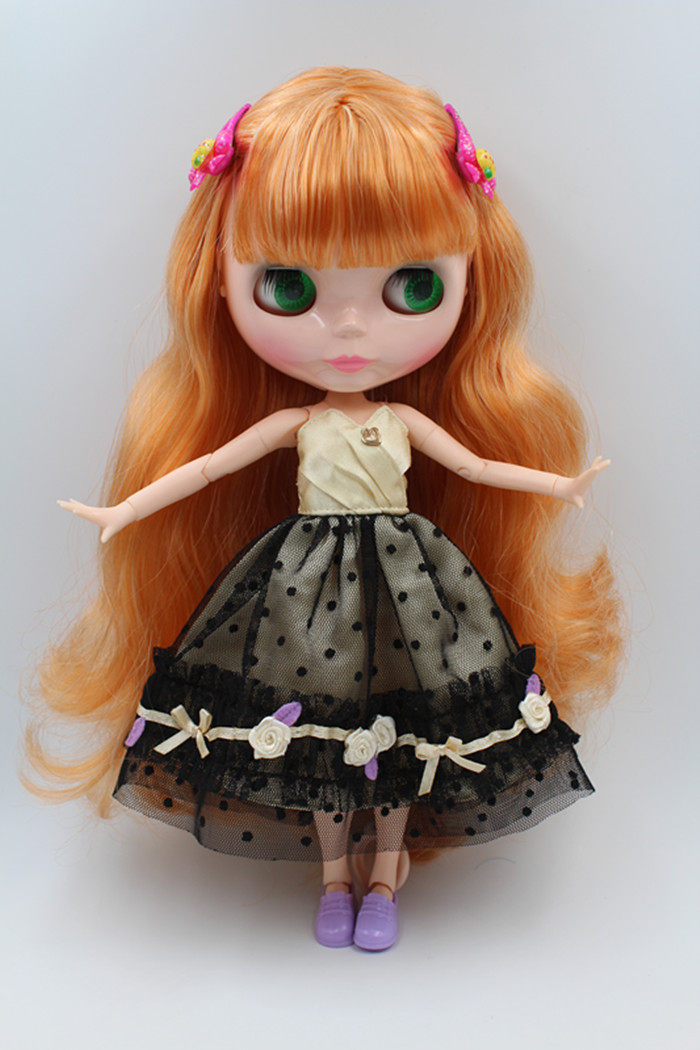 blythe小布布娃娃杏红混合刘海长卷卷发祼娃关节娃娃