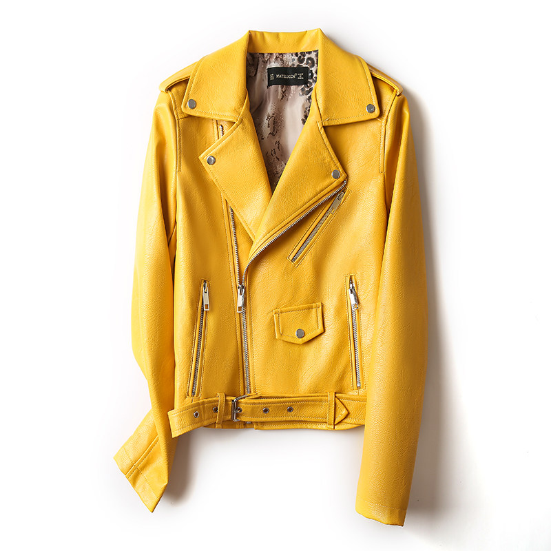百搭彩色女士机车皮夹克pu水洗皮新款短款修身皮衣女外套显瘦韩版