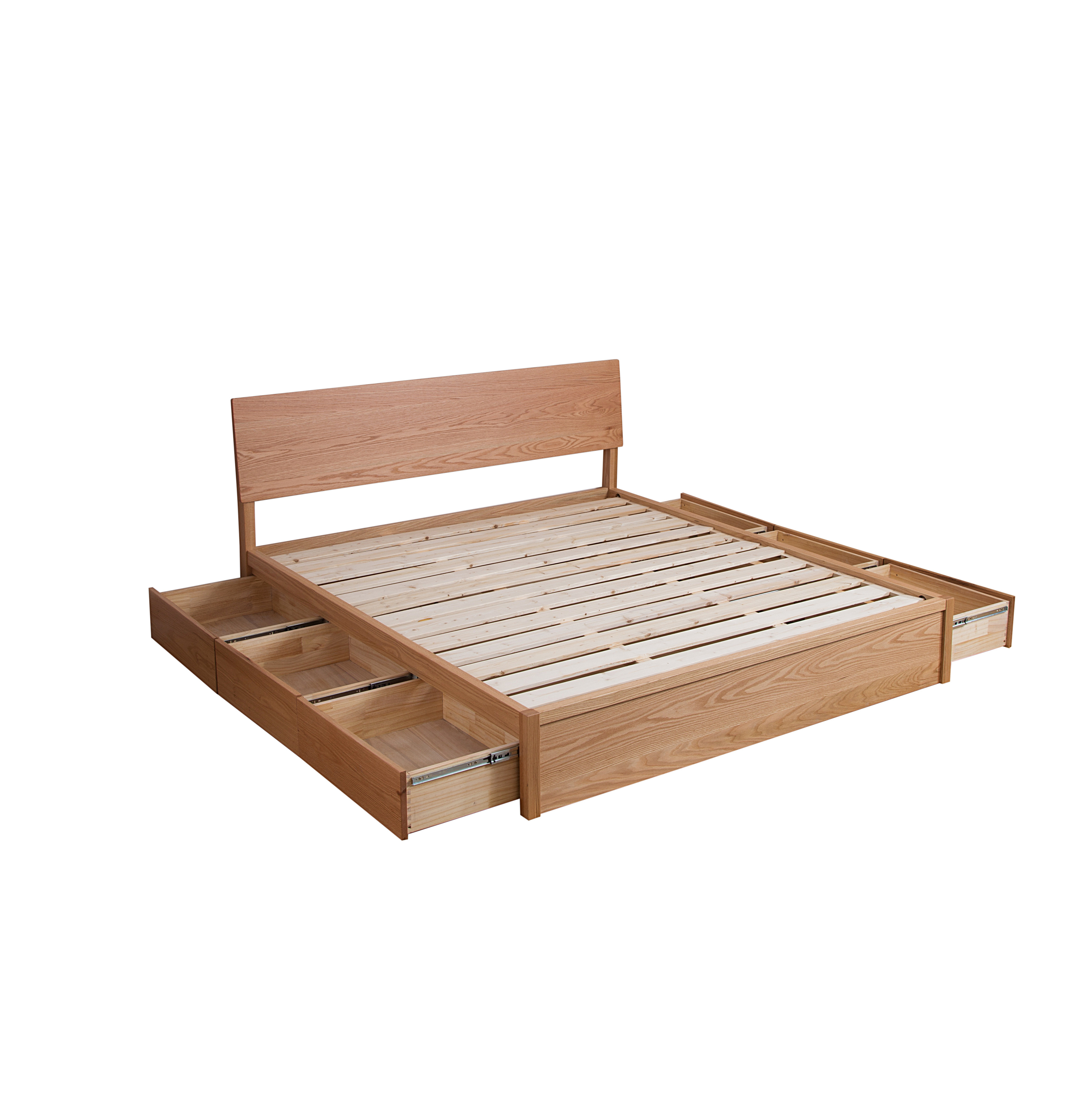 原创日式简约实木储物抽屉床现代高箱收纳床橡木黑胡桃双人实木床