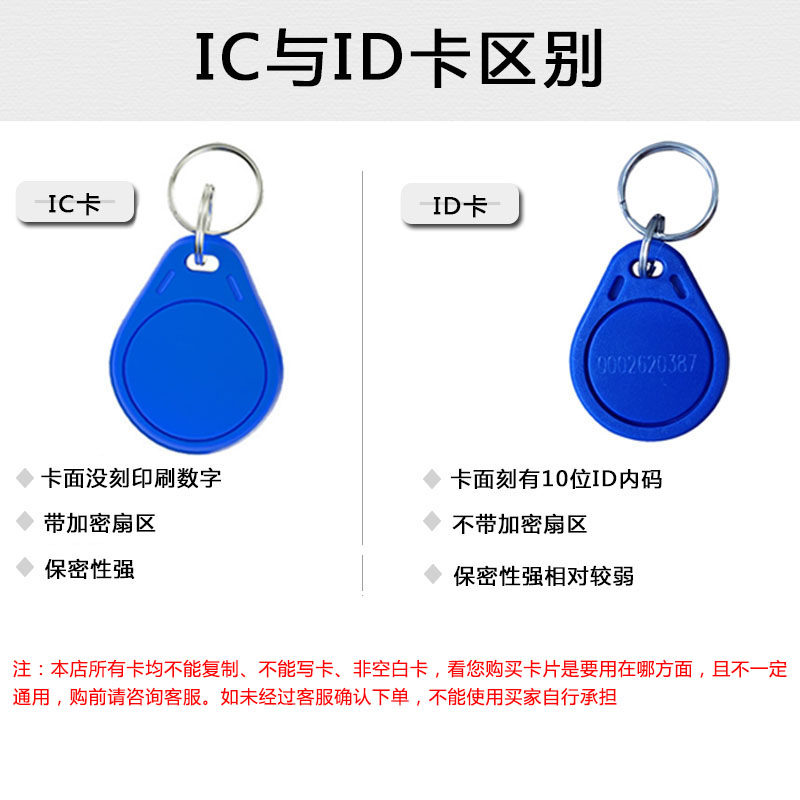 智能小区门卡id125蓝色3号ic钥匙扣卡定制门禁铁环扣卡业主门禁卡