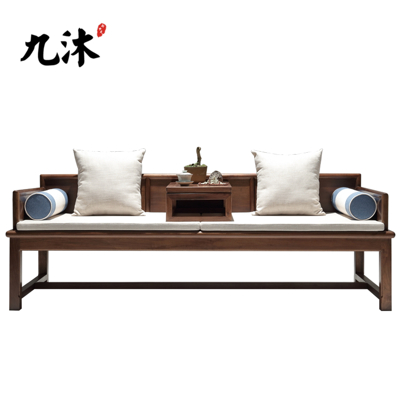 新中式全实木沙发胡桃木禅意布艺罗汉床沙发简约现代样板房木沙发
