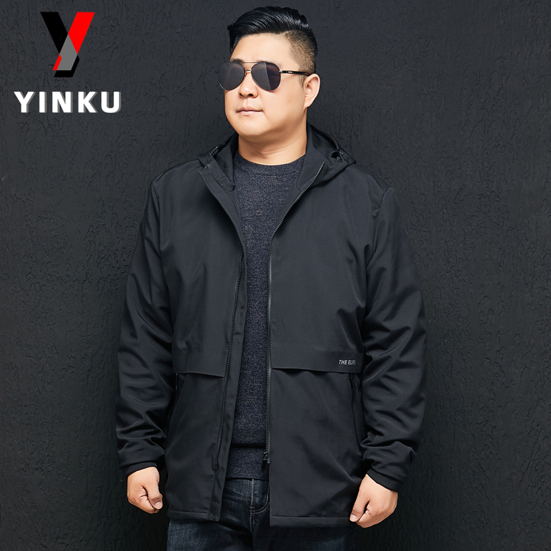 特大号宽松休闲夹克男薄款加肥加大码肥佬连帽风衣胖子春秋款外套