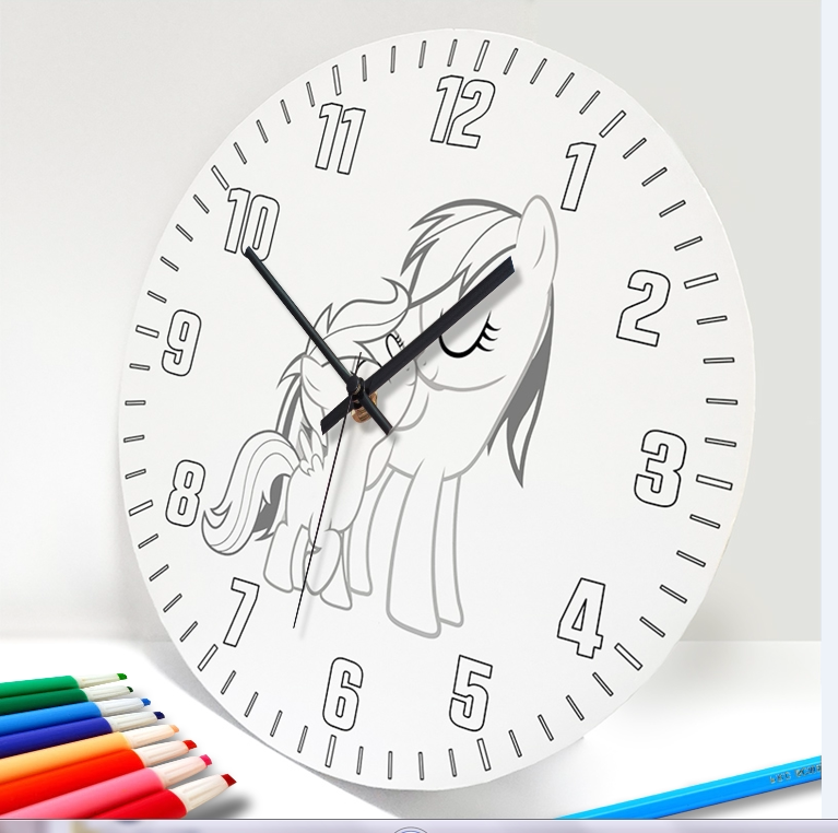 儿童美术填色卡通挂钟创意培训幼教绘画涂鸦挂钟