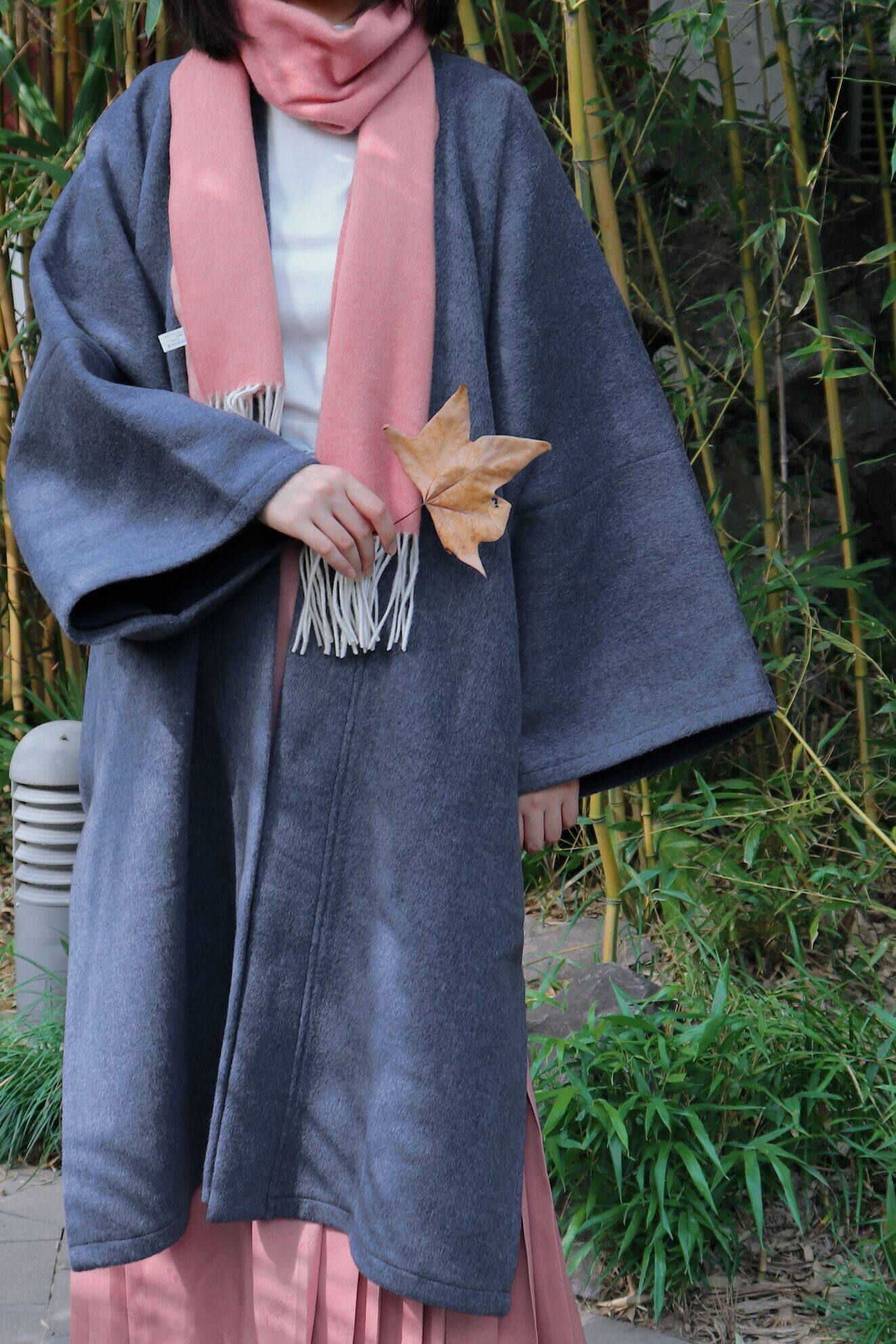 裳裳者华夜色宋制仿铁拐对襟长袄双面毛呢外套汉服