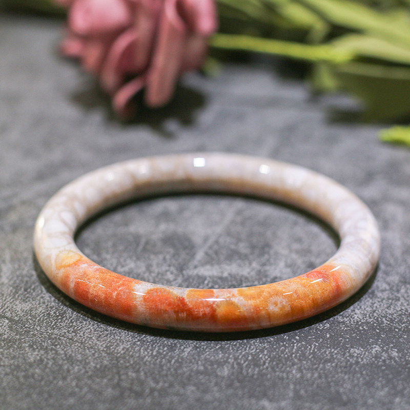 美俪石天然原色精品印尼珊瑚果冻玉化菊花大花手镯