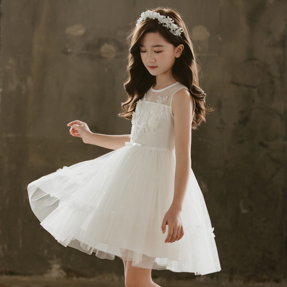 六一儿童演出公主裙白色红色3礼服女童夏季连衣裙6蓬蓬纱裙子10岁