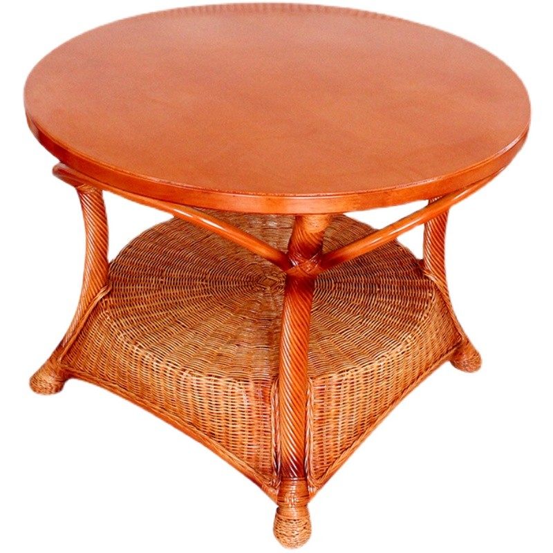 田园简约藤编休闲圆桌真藤餐桌椅圆形藤桌茶桌实木餐桌