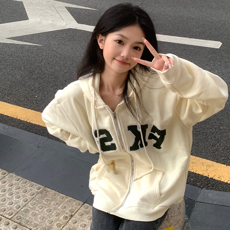 废克赛文卫衣印花连帽情侣装外套男女春季宽松拉链开衫潮woo专属