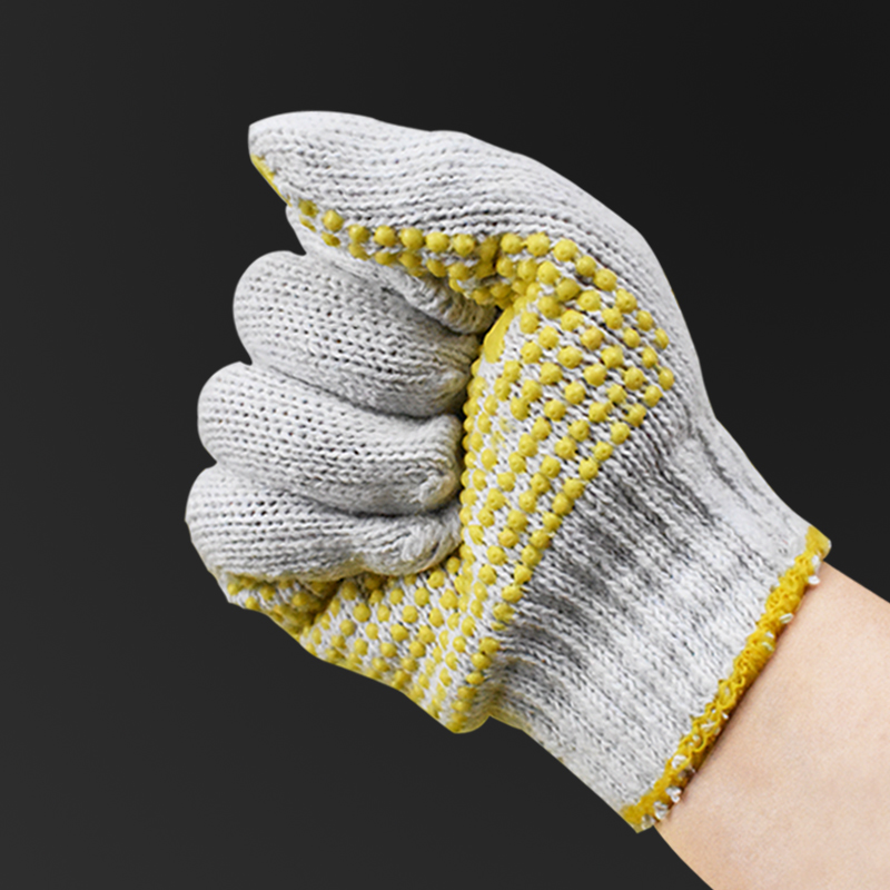 劳保棉线手套带胶防滑耐磨点塑加厚型劳工工地防护手套