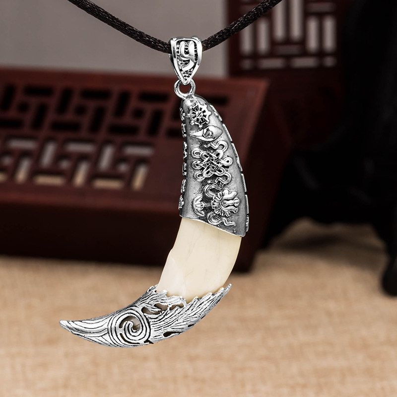 狼牙吊坠镶嵌配件包银纯银项链男女女士狗牙项坠