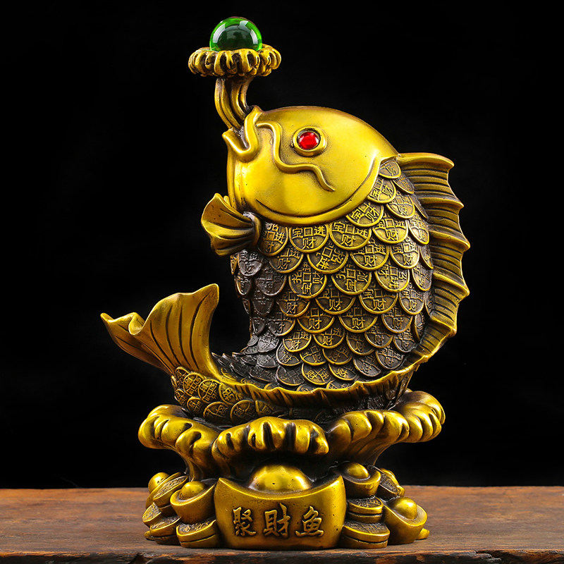 纯铜金鱼摆件鲤鱼跳龙门年年有余聚财客厅开业礼品家居摆件