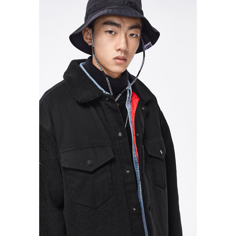 卡宾男装黑色棉衣外套2020秋冬简约保暖拼接棉衣