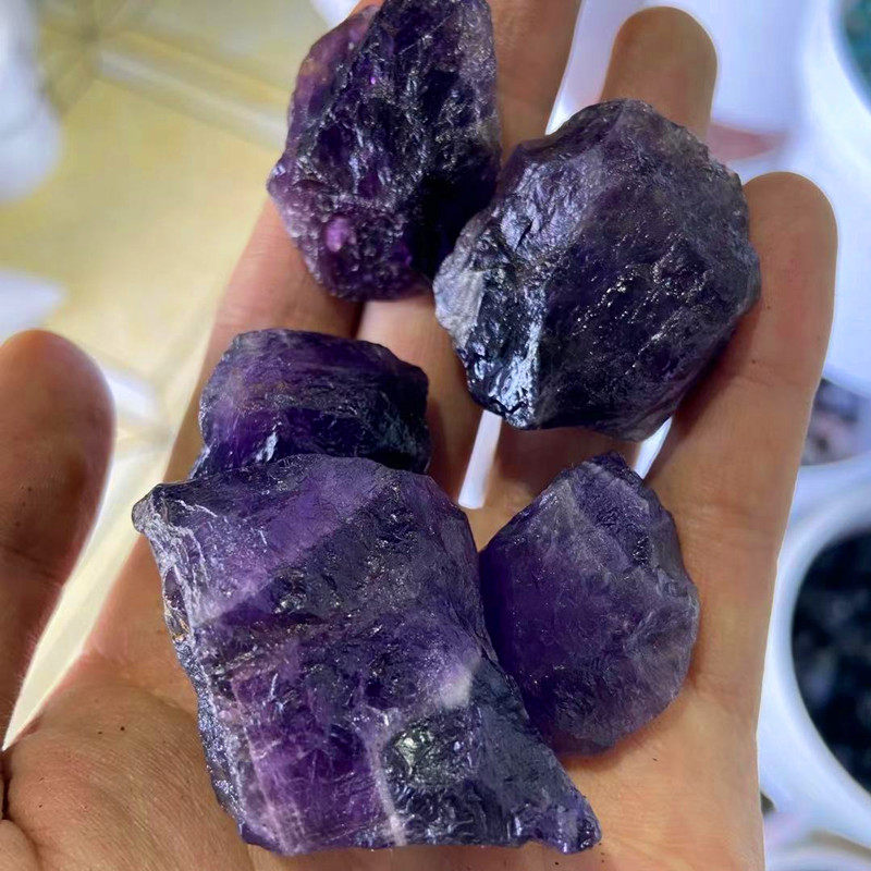 紫水晶天然深色原石扩香石香薰石毛料毛料矿物标本摆件