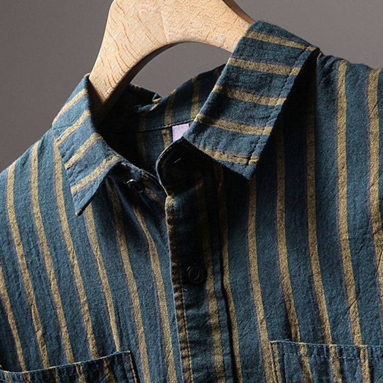 春夏 日系复古原创 外贸剪标尾货男装休闲条纹衬衫长袖衬衣2806