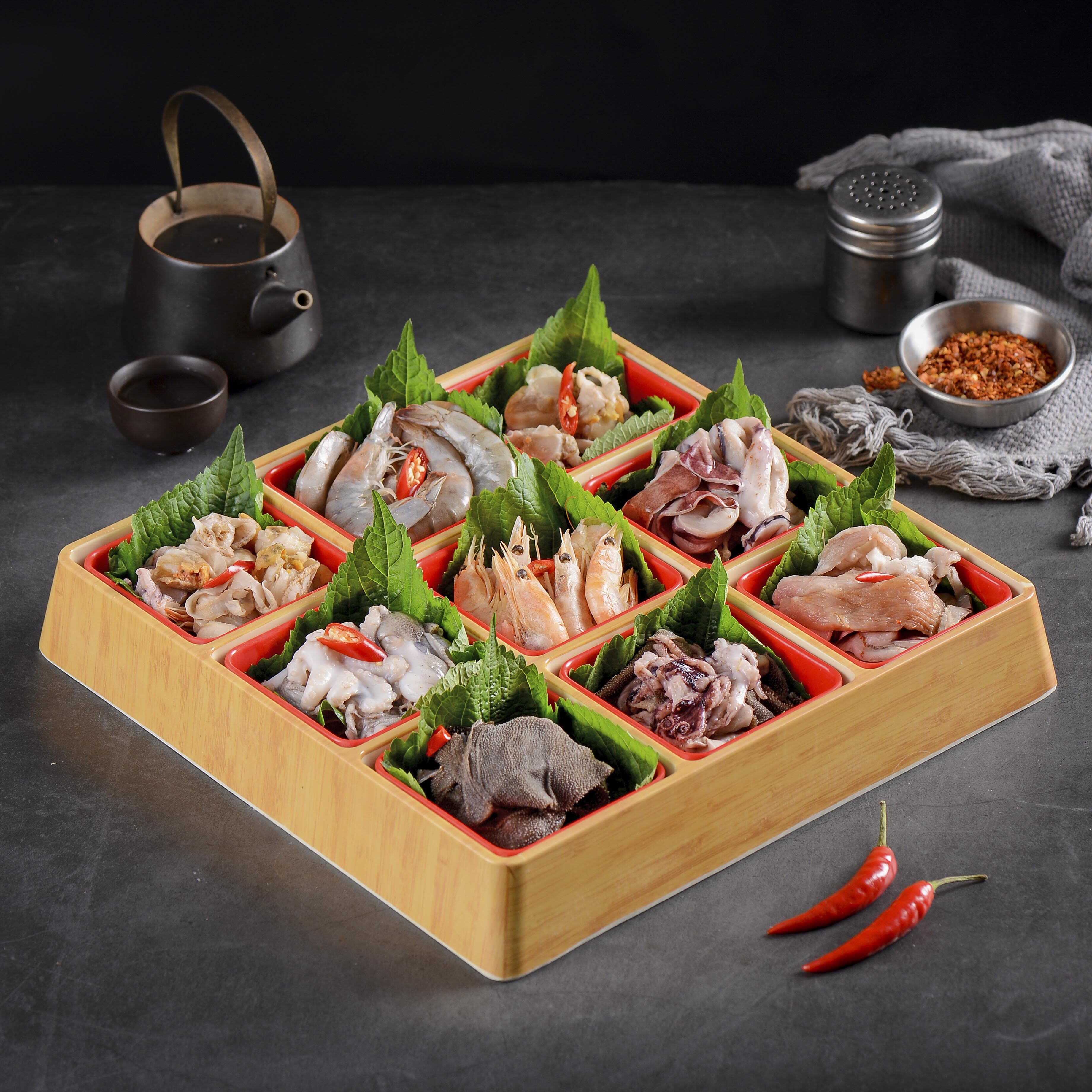 网红商用密胺仿瓷九宫格拼盘日韩料理托盘火锅盘