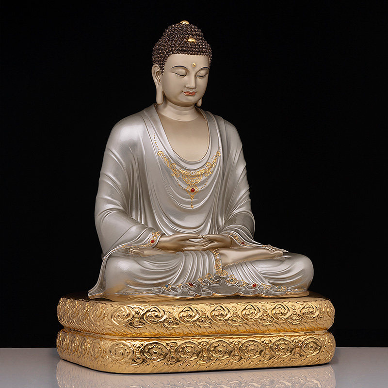 骏澜纯铜佛家毗舍浮佛供奉家用掐丝银彩镶宝摆件