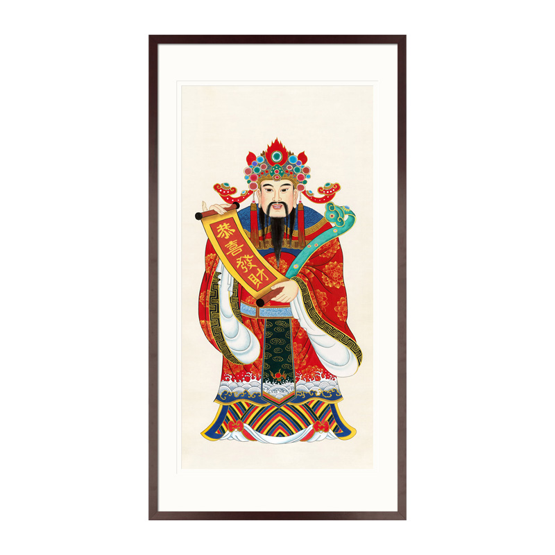 手绘工笔道教人物神仙国画福禄寿财神爷画像书房国画