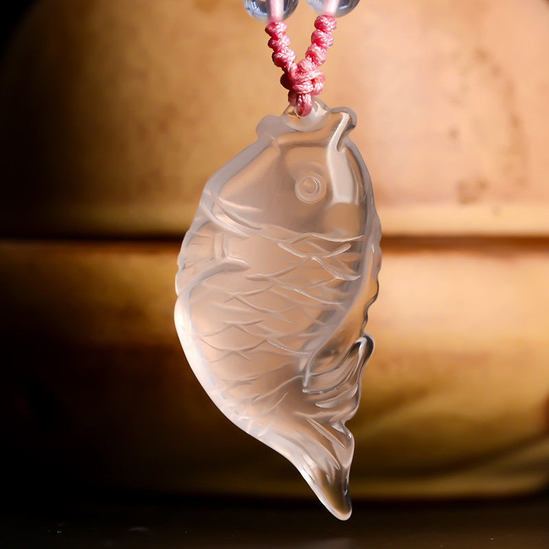 天然水晶文昌鱼吊坠项链粉晶锦鲤学生转运助考项坠