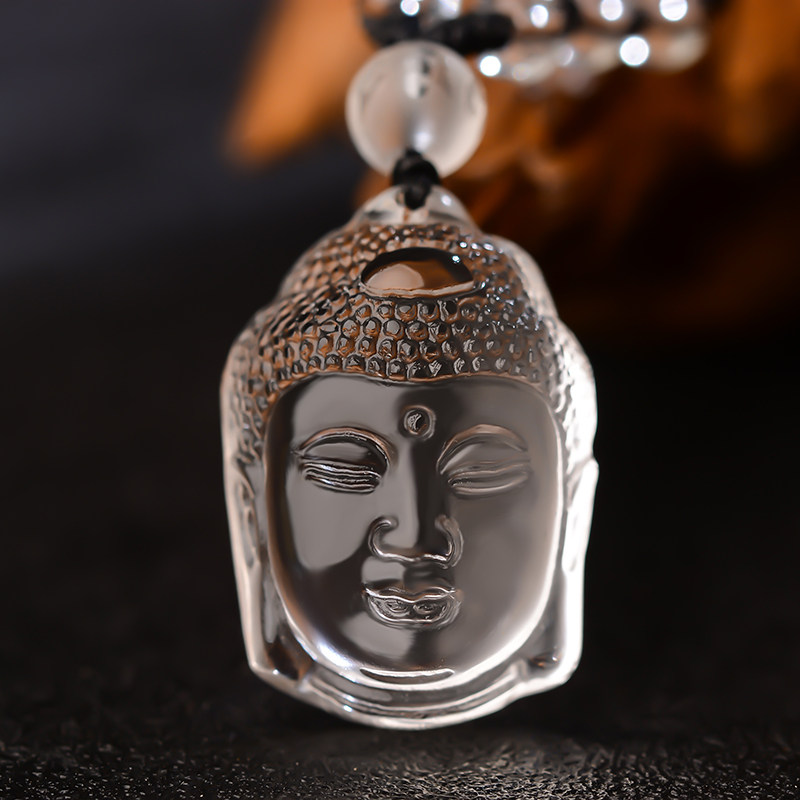 天然本命年饰品佛系项链阿弥陀佛吊坠白水晶佛头摩尼项坠