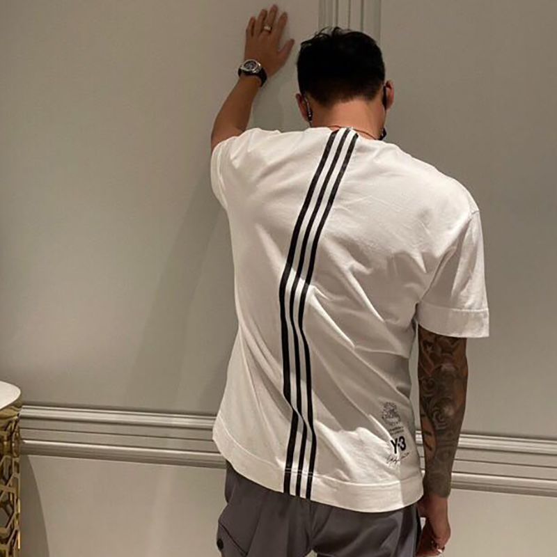 潮牌y3夏季山本耀司签名印花三道杠圆领短袖T恤男女同款半袖上衣