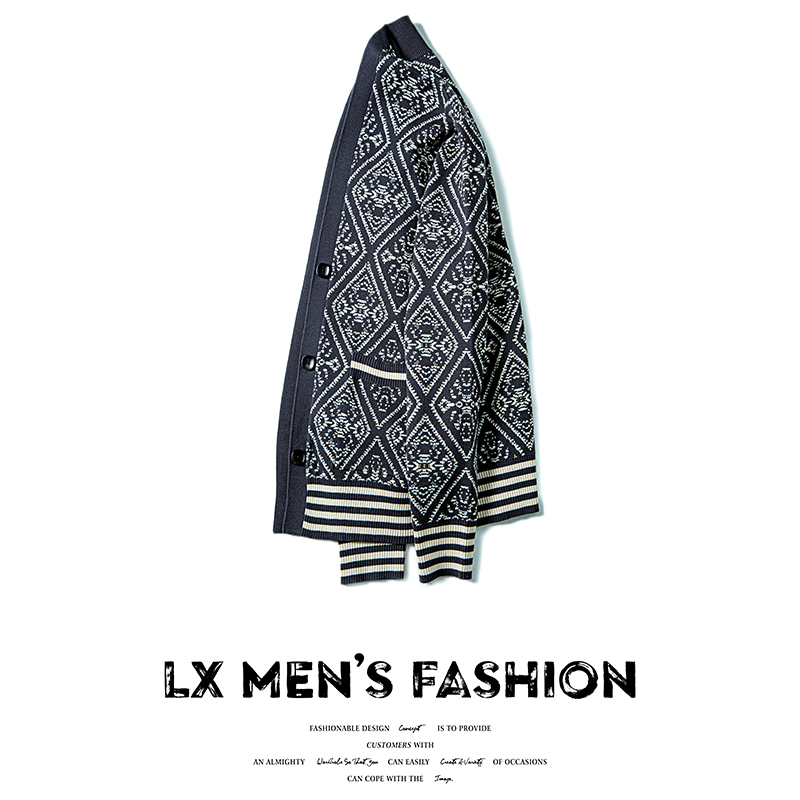 LX民族风2022春夏季薄外套新款春款长袖开衫潮男士毛线衣修韩版身