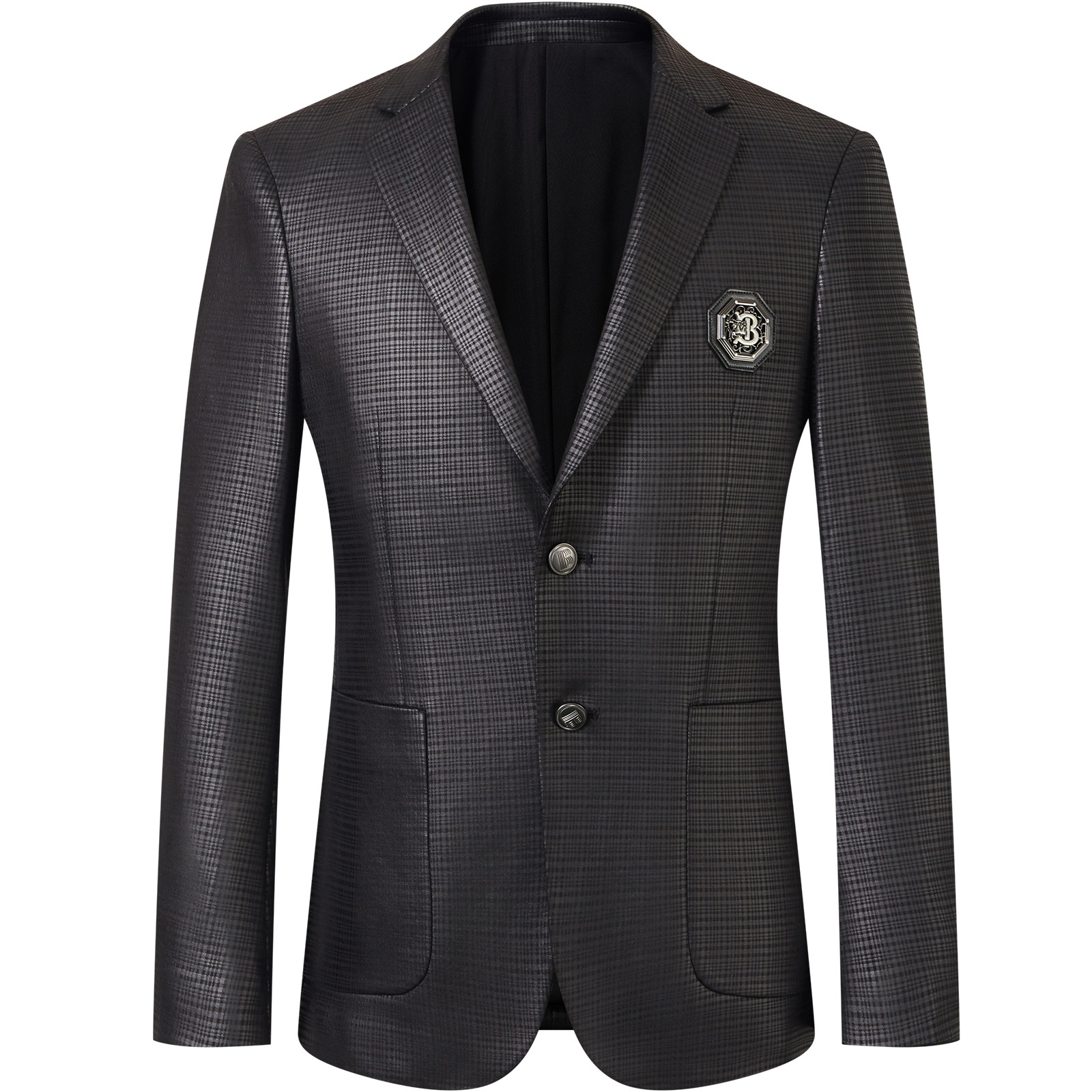 zouk欧洲站奢侈品外套男士休闲西服上衣黑色暗纹休闲西服