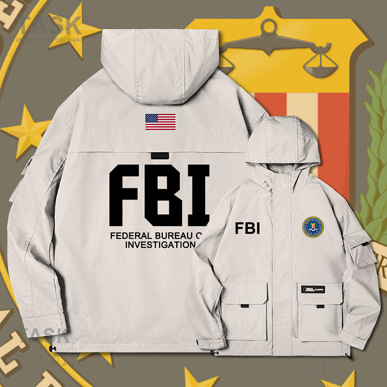 task美国联邦调查局fbi机构连帽夹克男女上衣宽松服装潮外套秋装