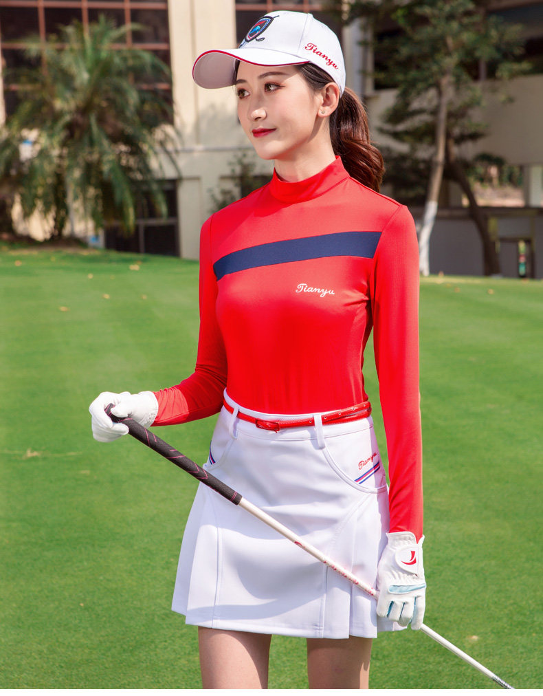 高尔夫衣服女式套装套裙圆领长袖春夏修身走光高尔夫服装