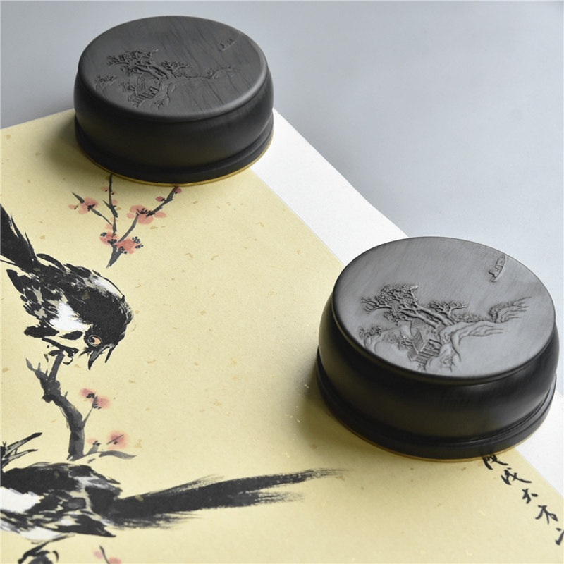 原创山水画圆形镇尺压系列镇画廊新安山水文镇国风镇纸