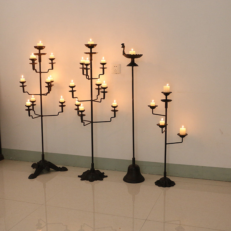 复古烛台中式仿古油灯莲花落地铁艺铸铁禅意烛台