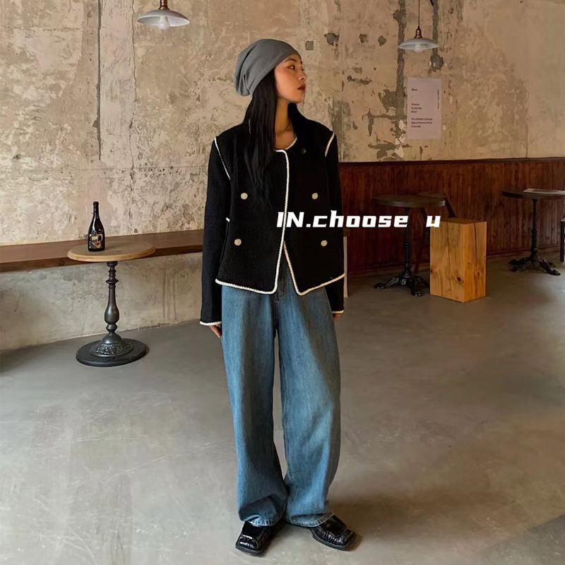 IN choose u笑笑家2022年春季高腰显瘦直筒宽松阔腿牛仔裤女潮ins