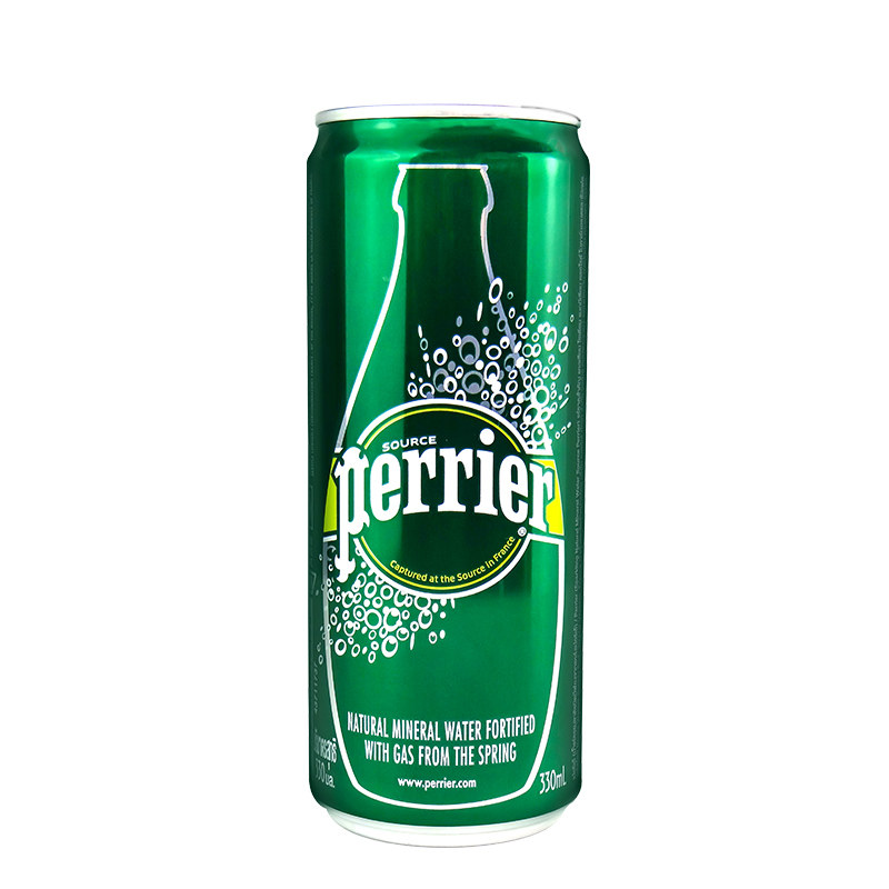 法国苏打水巴黎水perrier气泡矿泉水罐装330mlx6瓶原味进口矿泉水