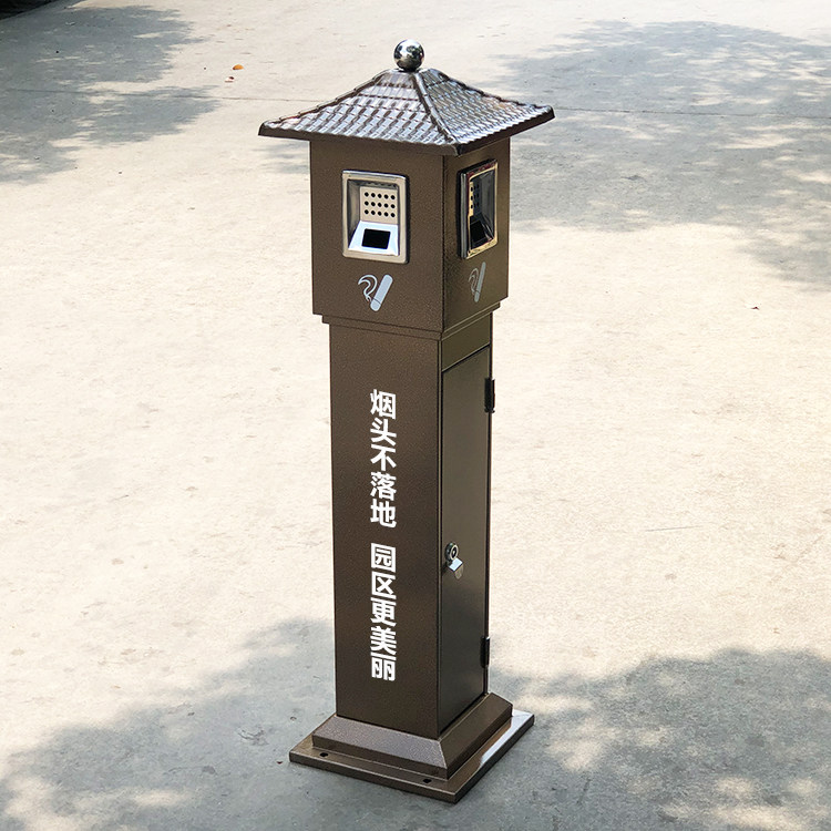 创意复古烟蒂柱不锈钢烟灰柱立式灭烟柱吸烟柱烟头收集器带烟灰桶