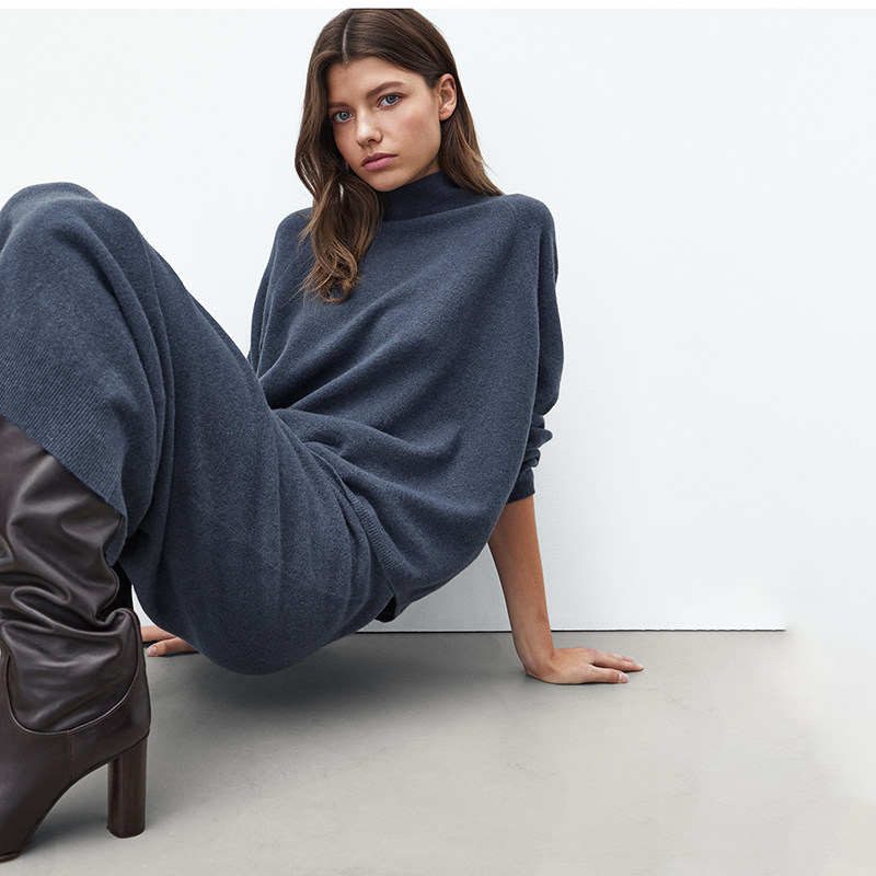 massimodutti女装长袖套头纯色高领通勤羊毛针织衫毛针织衫