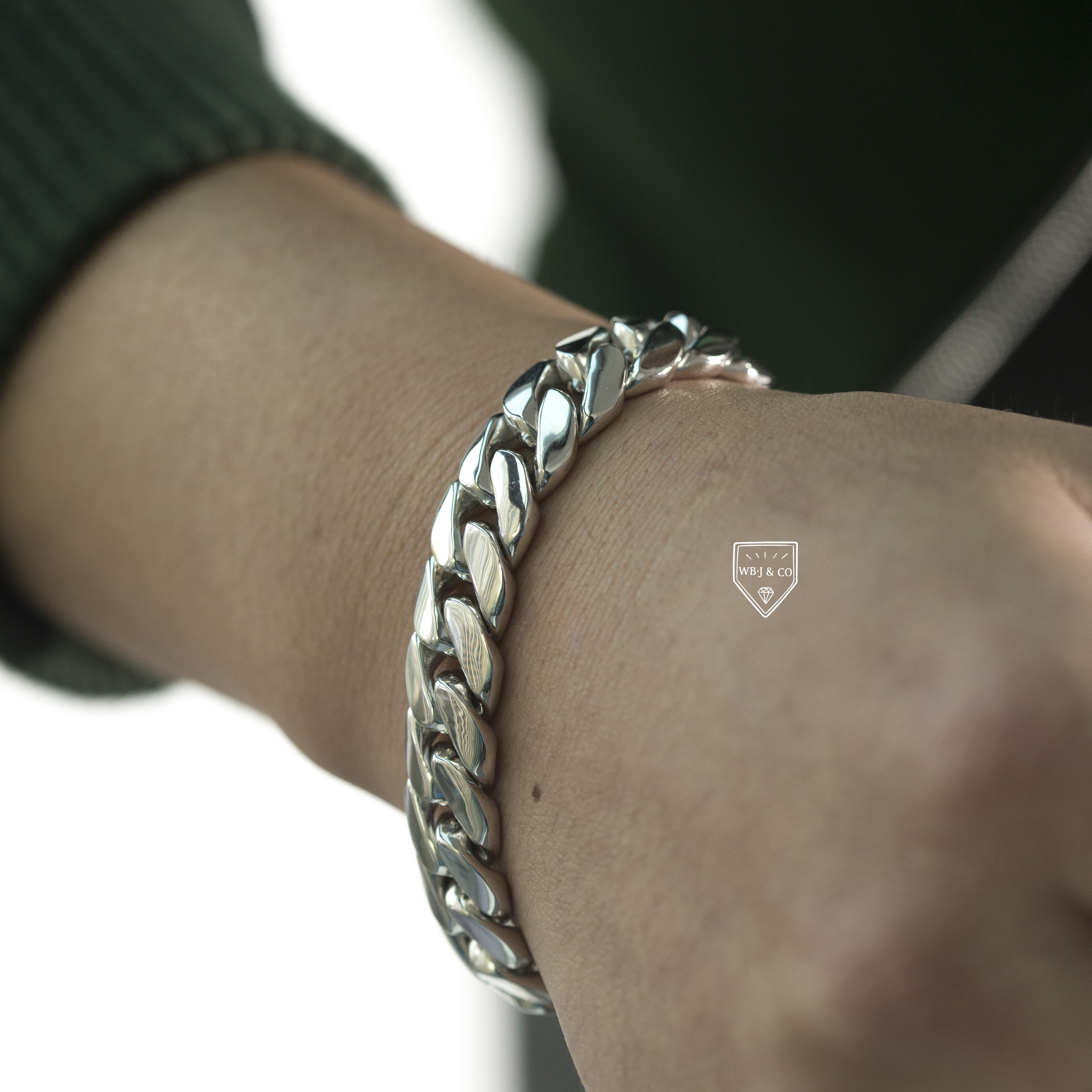 手链素银古巴wbj定制珠宝13mm手链
