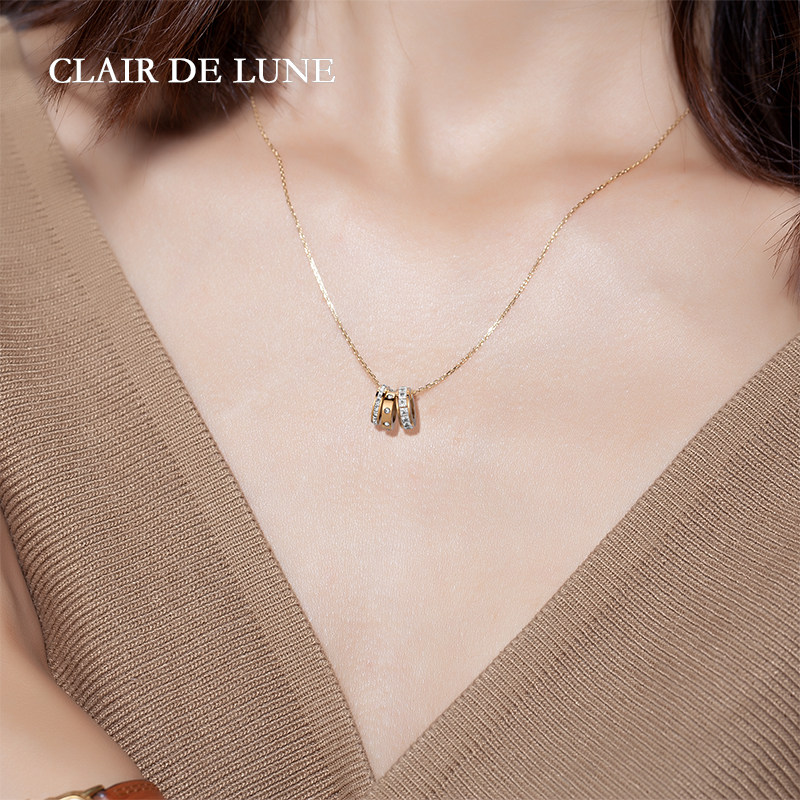 clair de lune 玫瑰金三环满钻女士项链