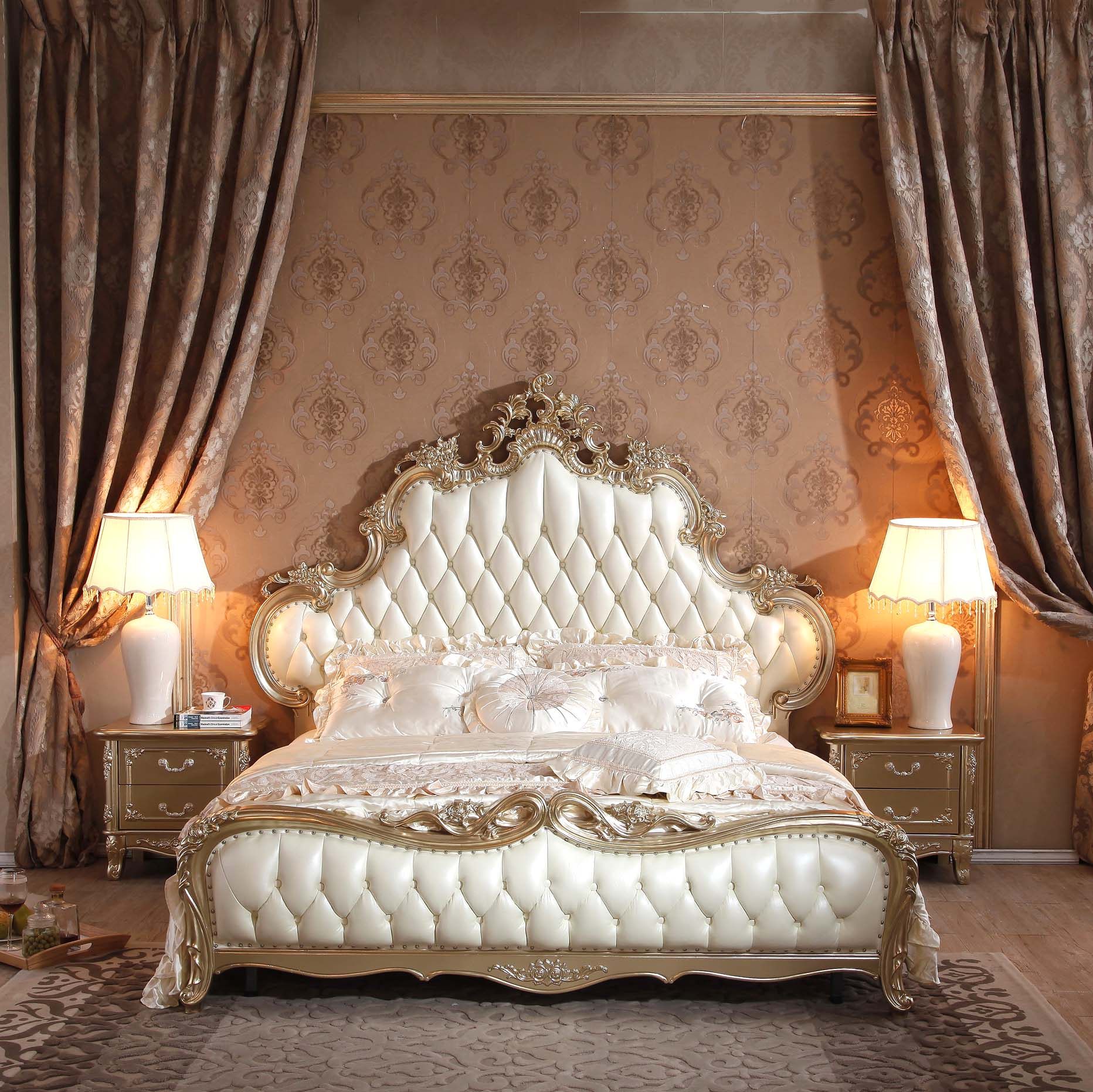 8米双人床奢华雕花高档卧室婚床皮艺床