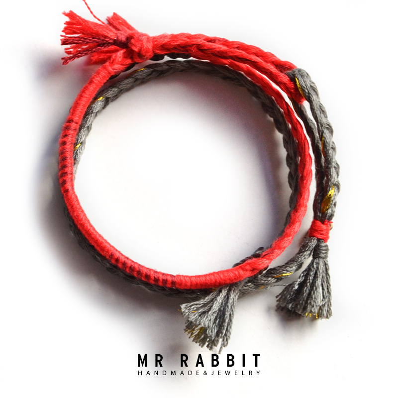 兔子先生手工定制编织三个愿望本命年红色许愿绳手手链