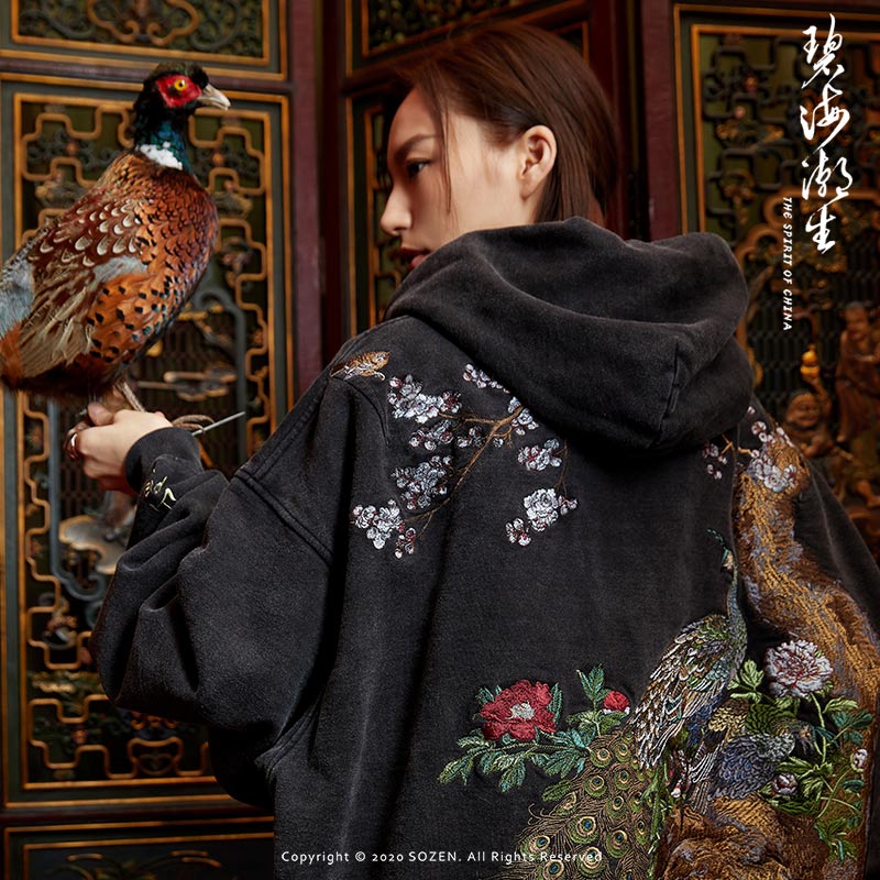 碧海潮生高端系列【山门叁】秋冬新款中国风国潮做旧刺绣连帽卫衣