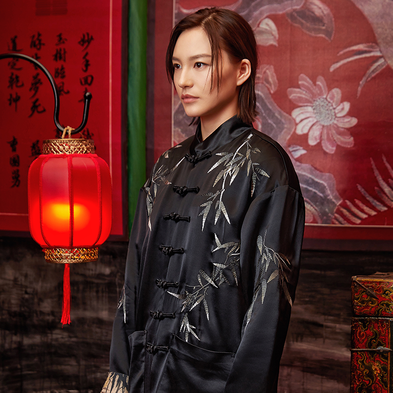 碧海丝绸外套刺绣唐装国潮国风中国海潮打叶唐装