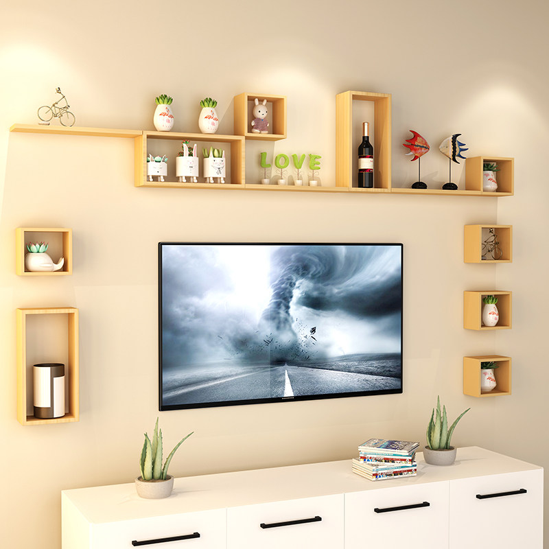 实木电视墙置物架影视墙装饰架卧室背景墙客厅电视装饰架储物隔板