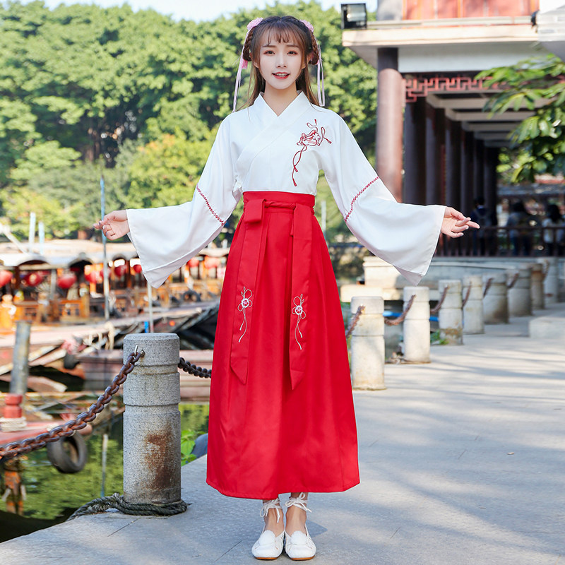 抖音汉服女改良襦裙中国风日常套装少女学生仙女古风春汉元素古装