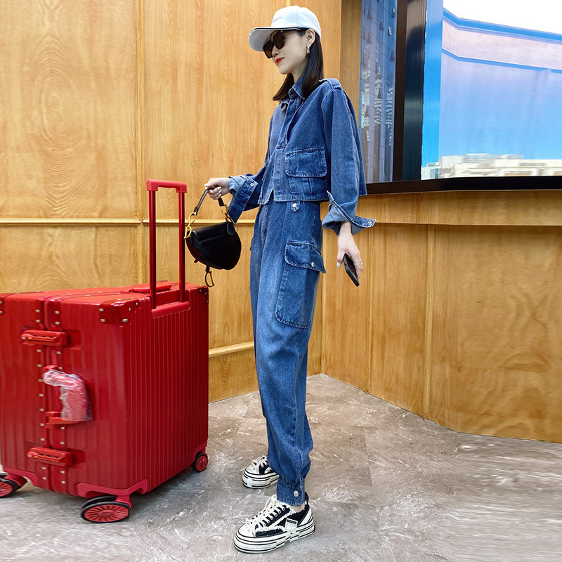 牛仔外套套套装束牛仔裤两件件套欧洲站2021流行时尚套装