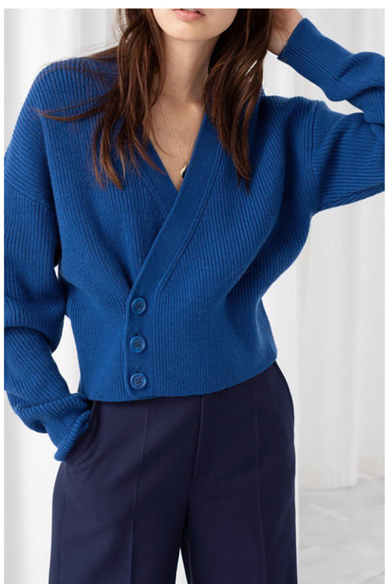 宝蓝蓝色领开衫女otherstories毛衣泡泡羊毛针织外套上衣