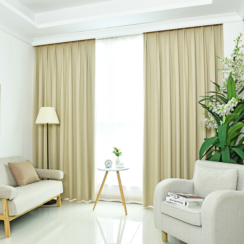 浅色遮光窗帘100%全遮光布加厚卧室客厅阳不透光ins风定制挂钩式