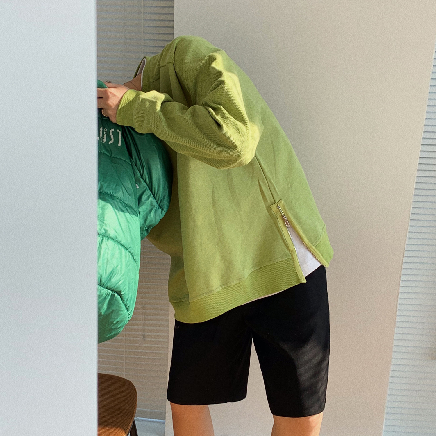 WENGNA 卫衣男ifashion宽松潮流ins圆领套头侧面拉链开叉设计上衣